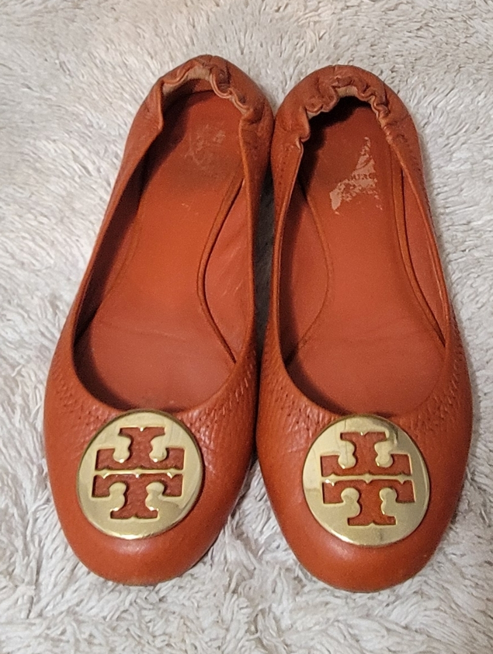 Tory Burch Orange Leather Logo Flats